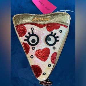 NWT Betsey Johnson pizza say cheese wristlet purse